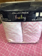 Falls Creek 2 Pack Fitted Crib Sheets Gray Pink Polka Dot Stripe 28 x 52 New