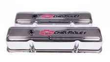 Proform 141-905 SBC Tall Valve Covers Chrome Baffled For Chevy Bowtie Logo Pair