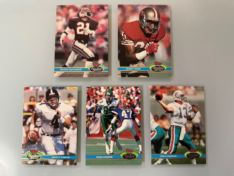 1991 Stadium Club (Favre RC, Marino, Rice, Sanders, Moore) Lot of (5) NM/MT