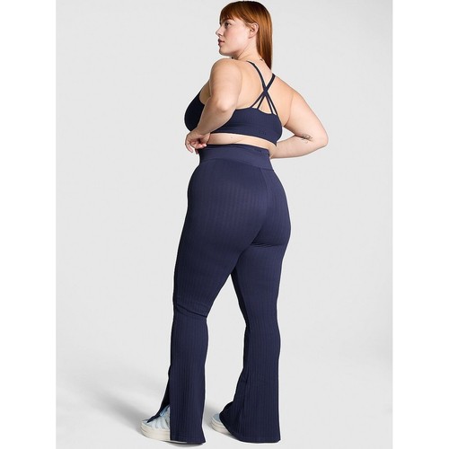 Pink Soft Seamless Cable Knit Flare Navy Blue Leggings Size Large - Picture 2 of 12