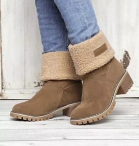 warm square heels ankle snow boots