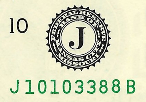 NEW $1 FANCY 1 0 1 0 3 3 8 8 REPEATER SERIAL NUMBER 2017 KANSAS CITY J/B BLOCK - Picture 2 of 2