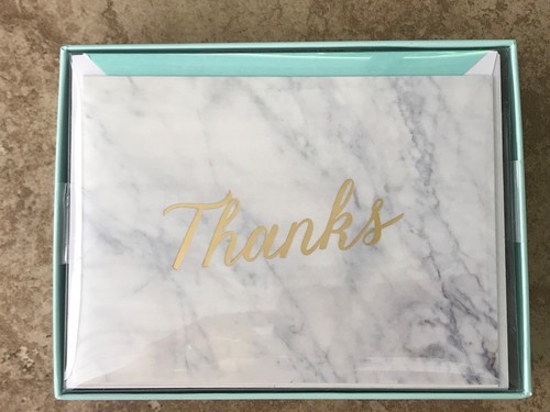 * CR Gibson Note Cards Thanks Boxed 16 Count Classic Glam Marble Gold Mint - Picture 2 of 4