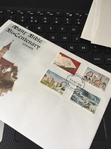 ISLE OF MAN STAMPS FDC FIRST DAY COVER 1975 MANX BIBLE BI-CENTENARY Unaddressed
