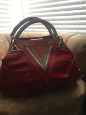 Versace Bag Handbag Vintage Crystal Swarovski Patent Leather Red Silver $$$$$$$$
