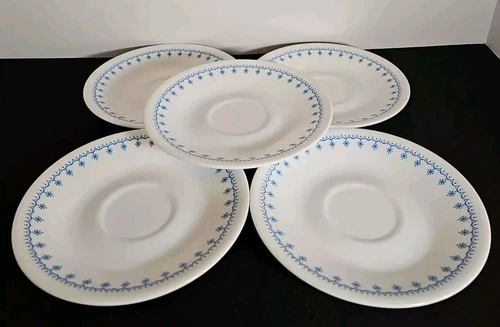 Vintage Corelle Blue Garland Snowflake Saucer Plates 6 1/4” Round