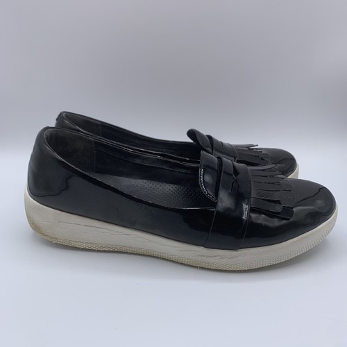 Scarpe mocassino sneaker FITFLOP donna nere vernice frangey taglia 8 comode - Foto 6 di 10