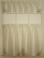 Seashell Cutwork Window Tier and Valance Set - Nautical Beach decor