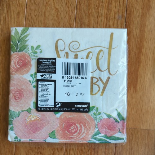 3pc Party Supplies Sweet Baby Girl Shower Floral Napkins (2 sizes) + Confetti - Picture 6 of 11