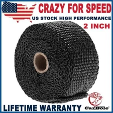 2" + 5 Ties ROLL Motorcycle Black Fiberglass Exhaust Header Pipe Heat Wrap Tape