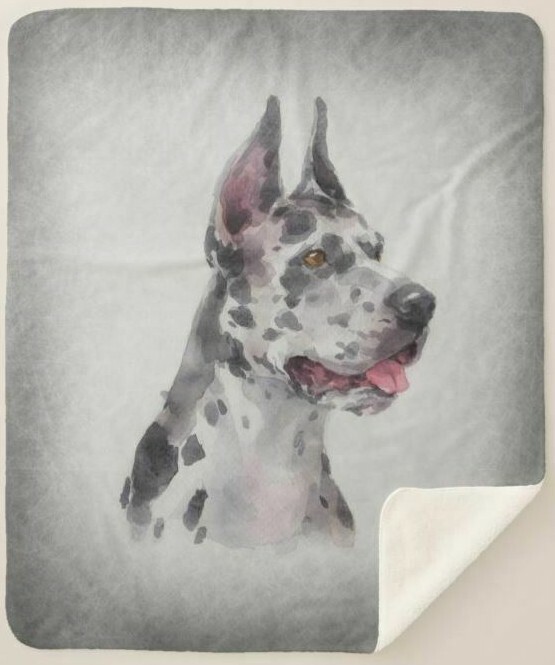 Harlequin Great Dane Dog Breed Watercolor Art #1 Sherpa Fleece