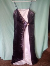 Evening Gown, Black  White/ Crystal Bead Deco, Shoulder Scarf Long Length, Size