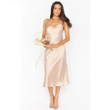 New Show Me Your Mumu Verona Cowl Midi Dress Luxe Satin Champagne Size XS