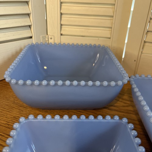 3 pc Set Mosser Candlewick Delphite Blue Nesting Square Bowls - Picture 5 of 6
