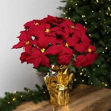 Northlight 22" Red Artificial Christmas Poinsettia with Gold Wrapped Pot