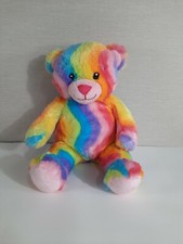 BUILD A BEAR Rainbow Striped Bear 16  Plush Stuffed Bear Pastel Pride