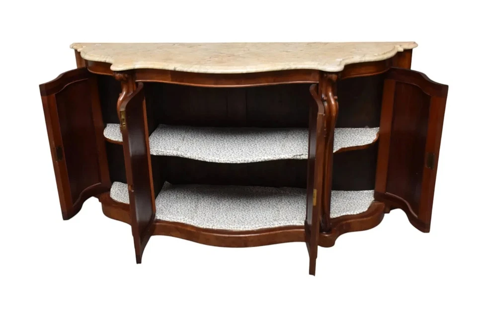 Aparador de servidor inglés antiguo con tapa de mármol de palisandro. Foto 4 de 4