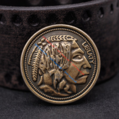 5X 34mm Vintage Brass Nickel Indian Head Screw Back Belt Leather Western Concho