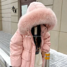 Fox Fur Collar Long Thickened White Duck Down Jacket Women's Korean Hooded Coats