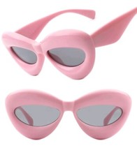 Irregular Chic Chunky Bloated Balloon Fashion Womens Pink Cat Eye Sunglasses