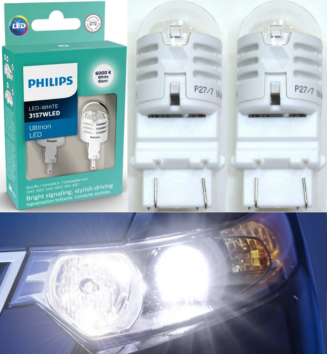 Philips Ultinon LED Light 3157 White 6000K Two Bulbs Stop Brake Tail Rear Lamp