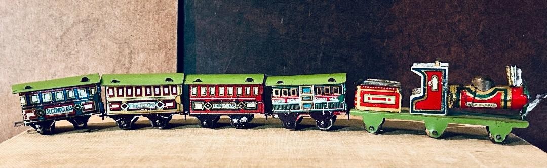 Antique 1900's Tin Penny Toy Train Set-Trademark K-Made in Antique 1900's Tin Penny Toy Train Set-Trademark K-Made in