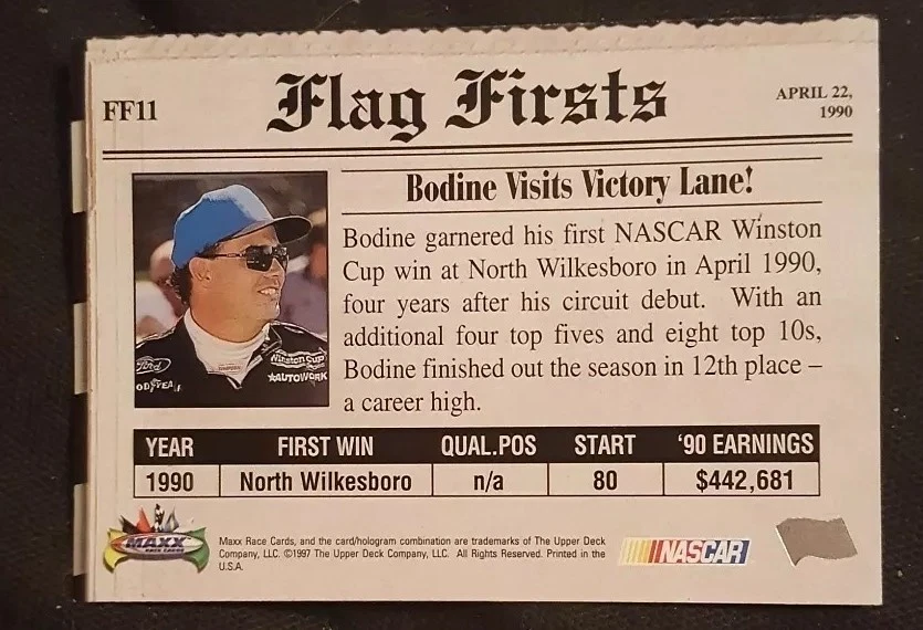 1997 Upper Deck Maxx NASCAR Flag Firsts #11 Brett Bodine & #12 Derrick Cope - Image 3 of 4