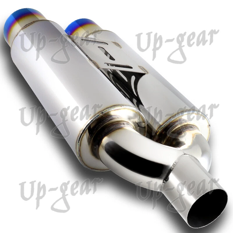 Silenciador de escape soldado 3,5" doble punta quemada azul T-304 2,5" entrada universal 3 Foto 4 de 4