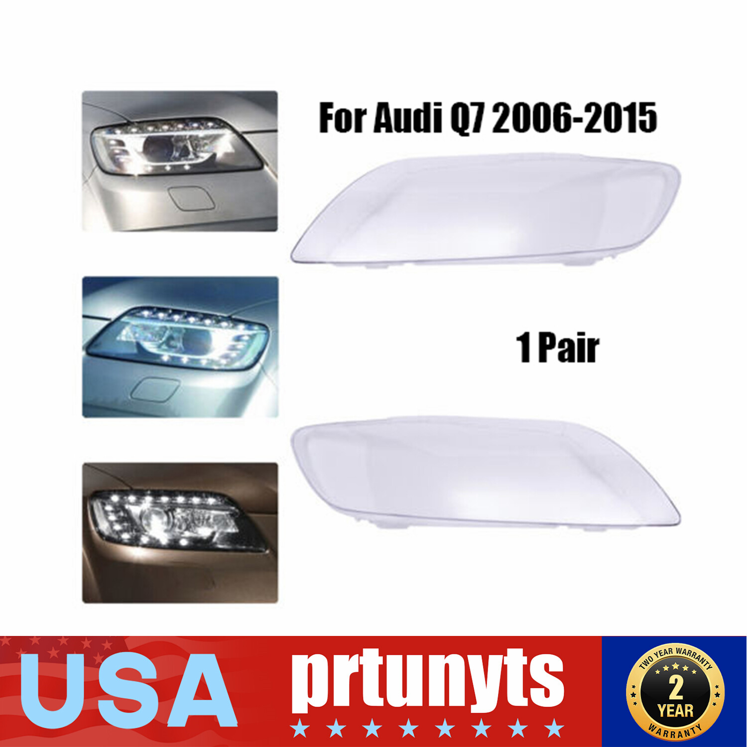 Pair For 2006-2015 Audi Q7 Headlights Headlamps Lens Cover Left+Right Waterproof