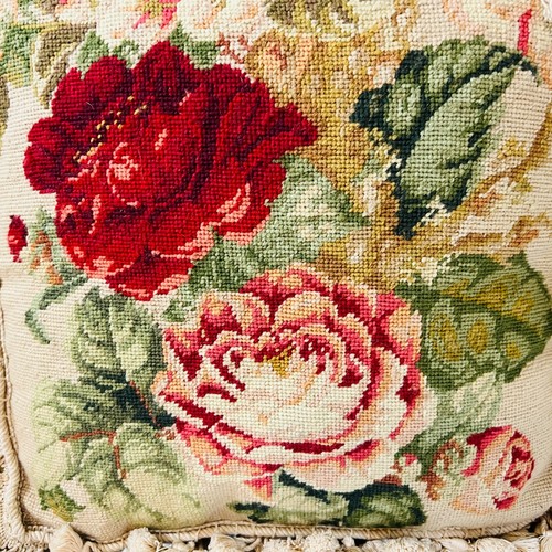 Luxury Chartwell Tapestry Pillow Needlepoint Pillow Roses, Tapestry Fringe - Picture 4 of 12