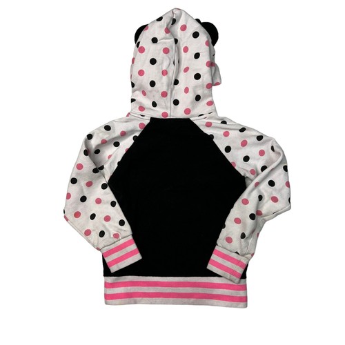 Disney Minnie Mouse Bow & Ear Hoodie Sweatshirt Polka Dot Sleeve FLAW Girls 5/6 - Picture 2 of 9