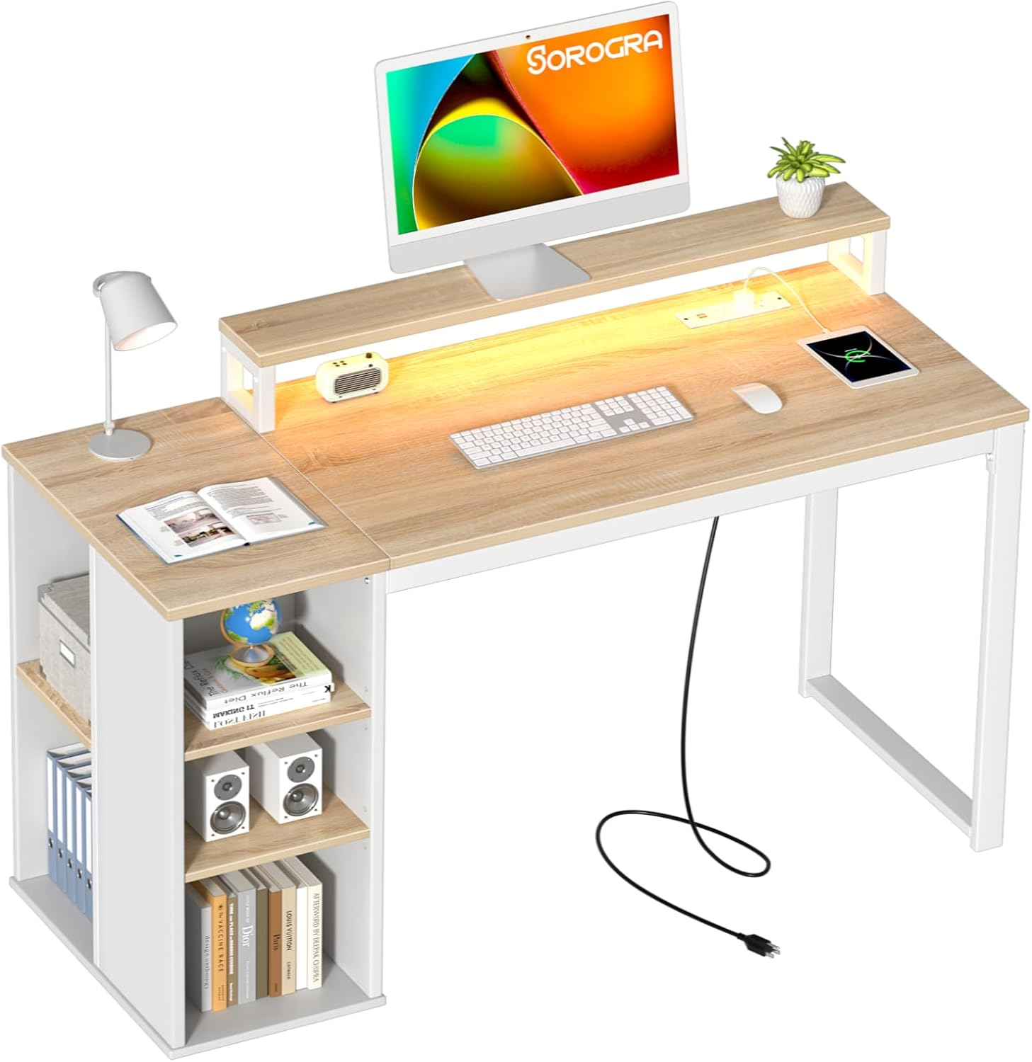 Compact 47.2-Inch Small Desk for Bedroom with Storage Shelves and Monitor Stand