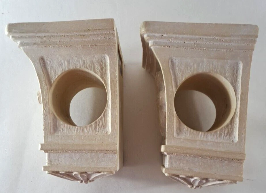Curtain Drapery Rod End Holder Pair Floral Beige Bracket Cottage French Country - Image 4 of 4