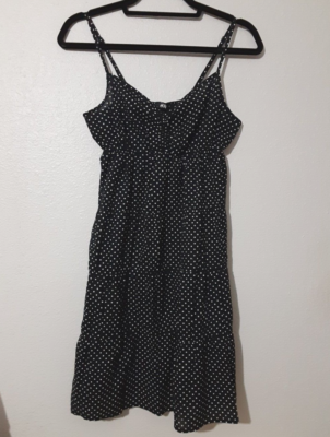 h&m polka dot dress black H&M Women Black Polka Dot XS Fit & Flare Long Sleeve Dress – Preworn main image 1