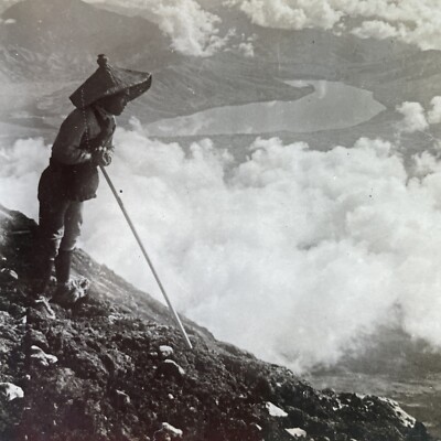 Antique 1920s Near The Summit Of Mt Fuji Japan Stereoview Photo Card P3154