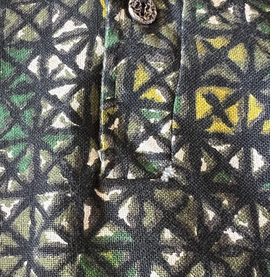 Vintage Iolani Men's Hawaiian Aloha Shirt 60s 70s Tribal Swirl Green 3/4 Sleeve - Image 4 of 4