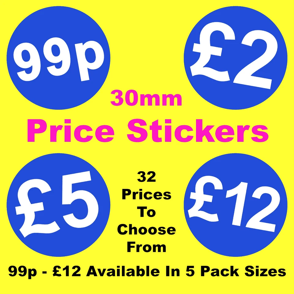 PRICESTICKERS 30mm Bright Blue Promotional Point Of Sale Retail Price Stickers Sticky Labels