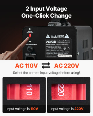 VEVOR 1500VA Voltage Converter Step Up/Down 110V/220V - US/EU Outlets