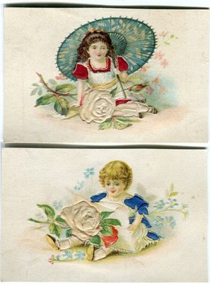 Glanzbild scraps Prägekarte Mädchen  Schirm Seide Rosen 10,3 cm