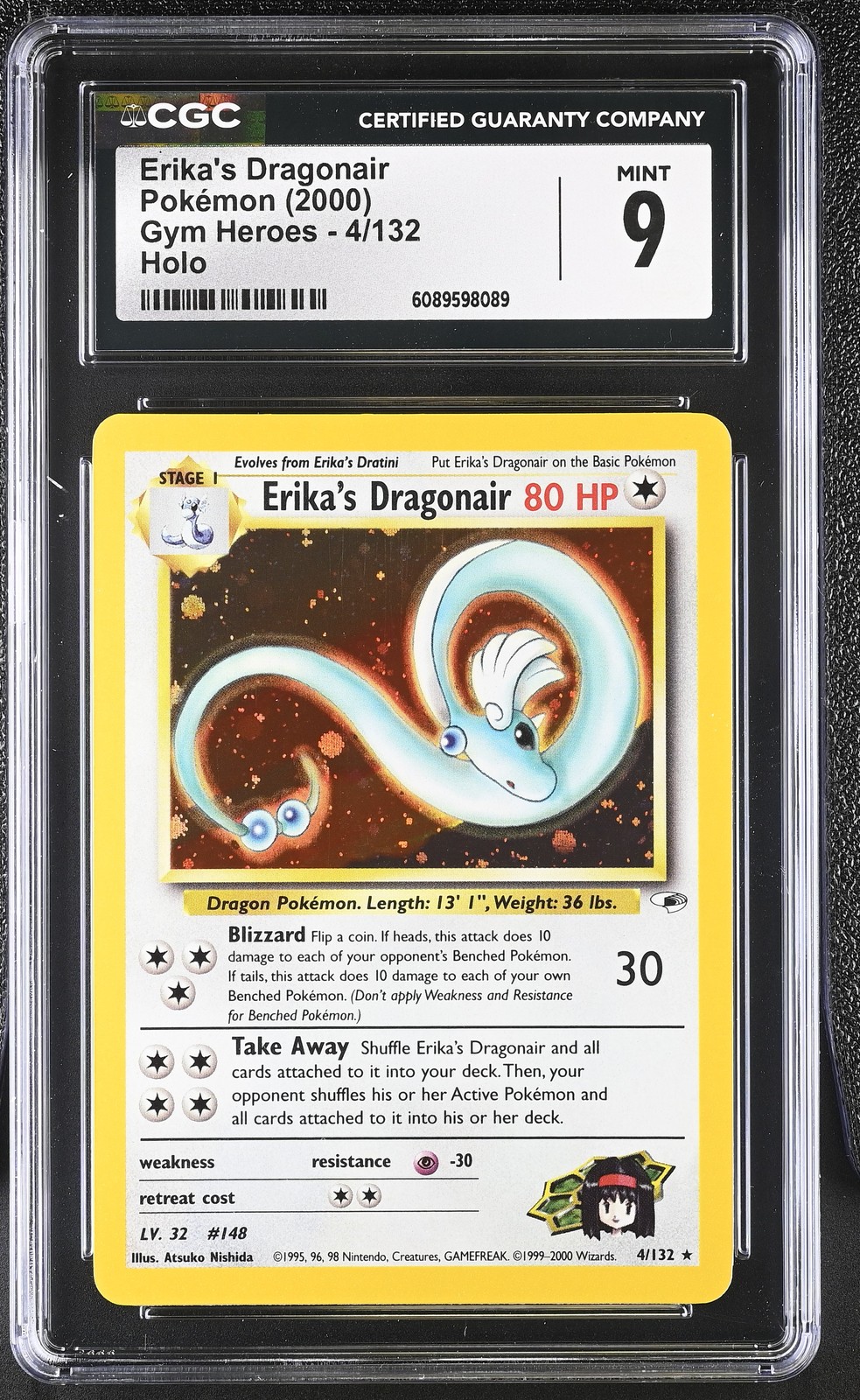 CGC 9 MINT Erika's Dragonair 2000 Gym Heroes 4/132 Holo Pokemon Card
