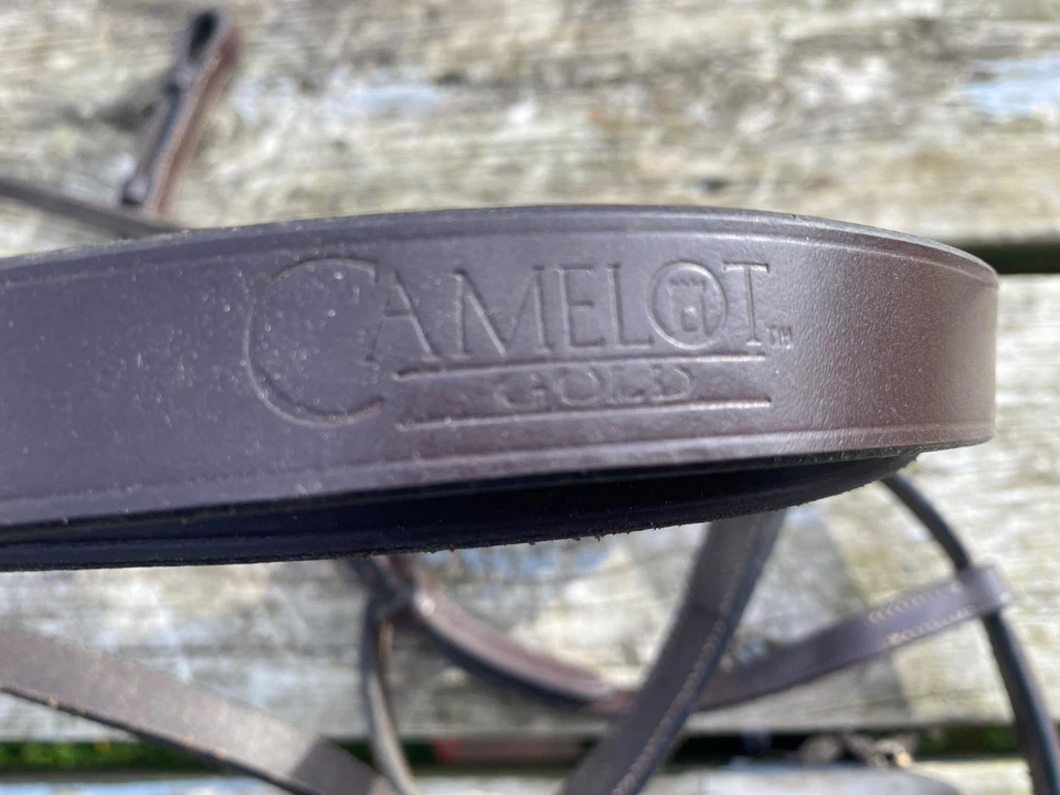 Used Camelot Gold fancy stitched English headstall & caveson horse size VGC - Image 3 of 4