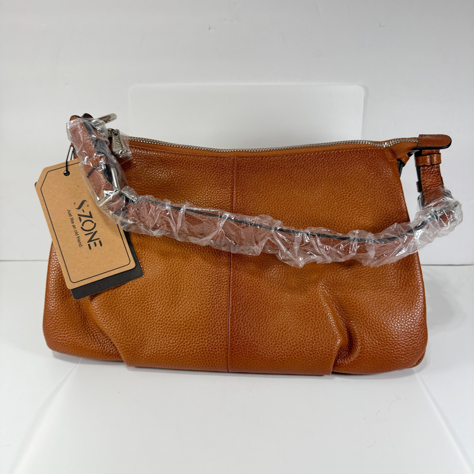 S Zone Pebbled Leather Purse Shoulder Bag Adjustable Strap N