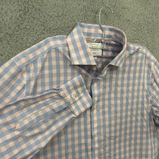 Charles Tyrwhitt Shirt Mens 16 Blue Pink Check Slim Fit Long Sleeve Button Dress
