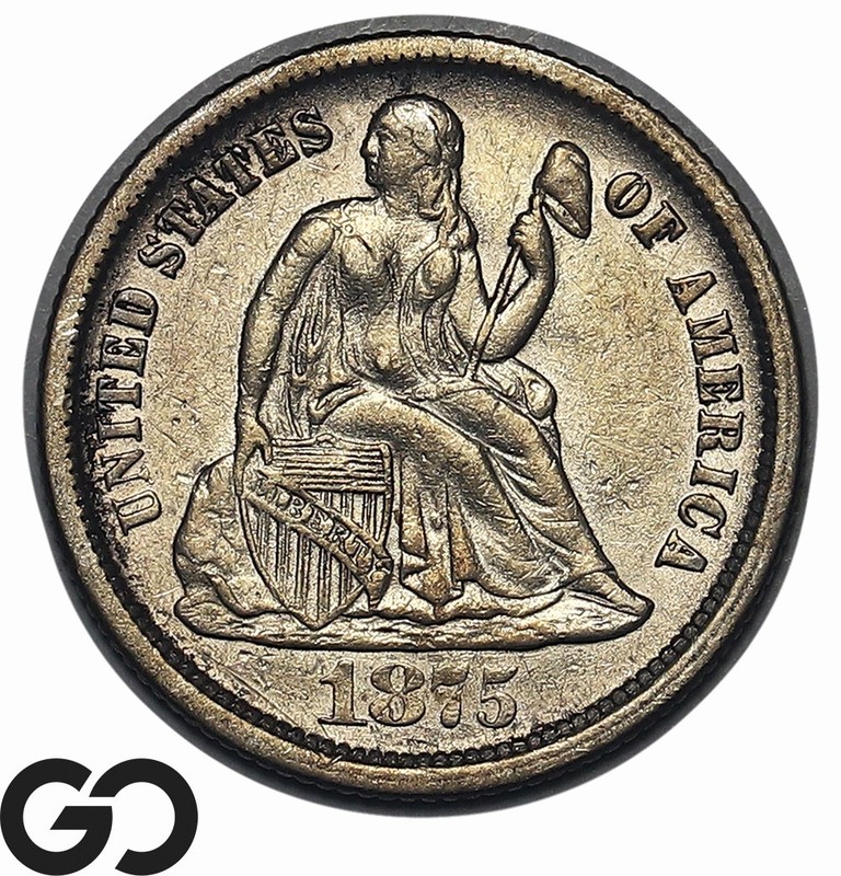 1875-CC Seated Liberty Dime *Rare Carson City* Choice AU++/Unc