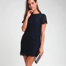 Lulus Elegant Navy Lace Shift Mini Dress