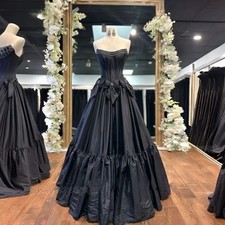 Pleats Satin A-Line Prom Dress Floor Length Bow Beading Princess Evening Dresses