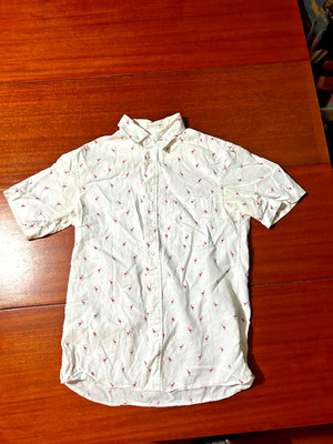 H&M L.O.G.G. Men Flamingo Linen Cotton Button Short Sleeve Shirt Extra Small