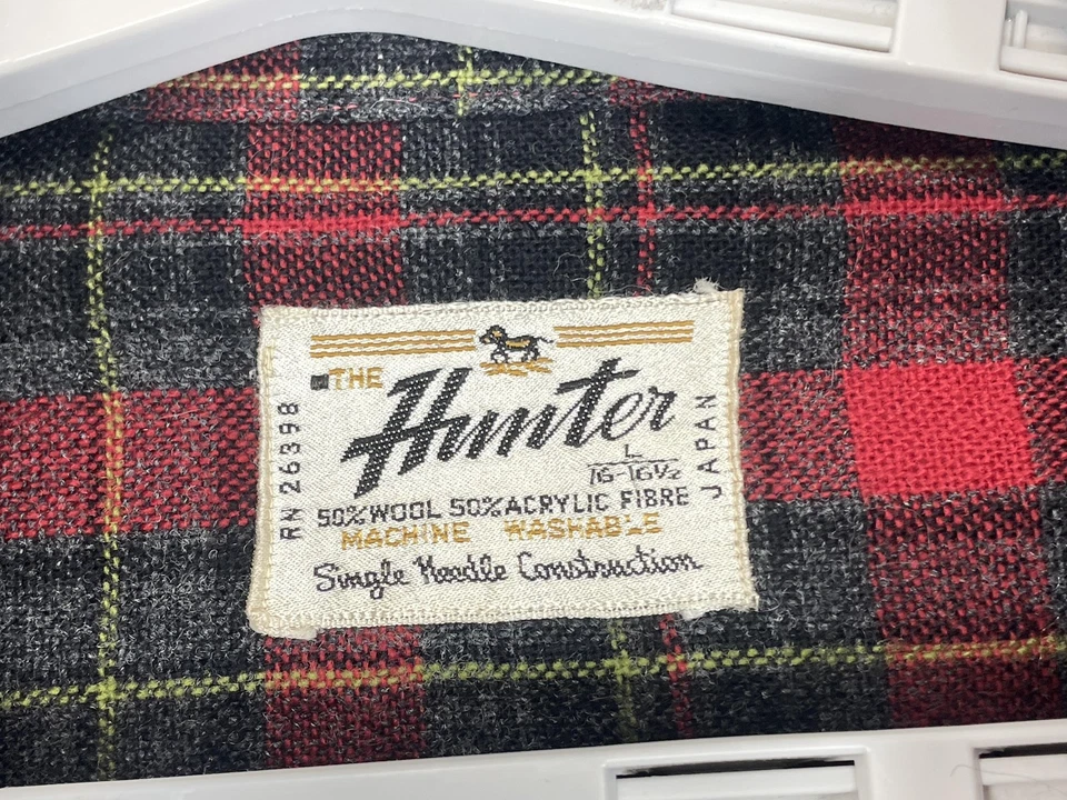 Vintage The Hunter Shirt Mens Large Red Plaid Flannel Wool Blend Made in Japan - Image 4 of 4