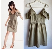 Madewell Women's Beige Tan Khaki Cold-Shoulder Ruffle Dress size 8