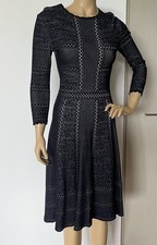 AUTHENTIC ALEXANDER MCQUEEN NAVY AND WHITE EMBROIDERED LONG SLEEVE MIDI DRESS